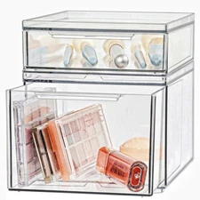 Set of 2 Stackable Storage Drawers - 6.7" Clear Plastic Drawer Storage, Acryl...