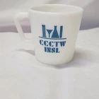 VTG PYREX CORNING LabWare COFFEE MUG Slant Handle 1410 Blue Rare HTF