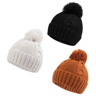 Winter Baby Beanie Infant Toddler Warm Knit Twist Hat With Pompom Girls