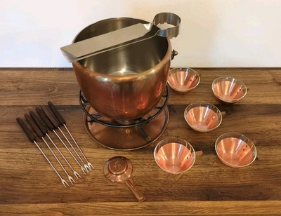 Culinox Spring Swiss Kupfer Fondue Feuerzangenbowle Set + Tassen Vintag Rarität
