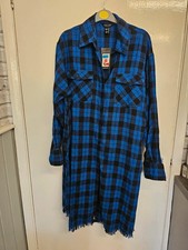 New Look Blue & Black Check Longline Collared Shirt Dress - UK Size 10 - NWT New