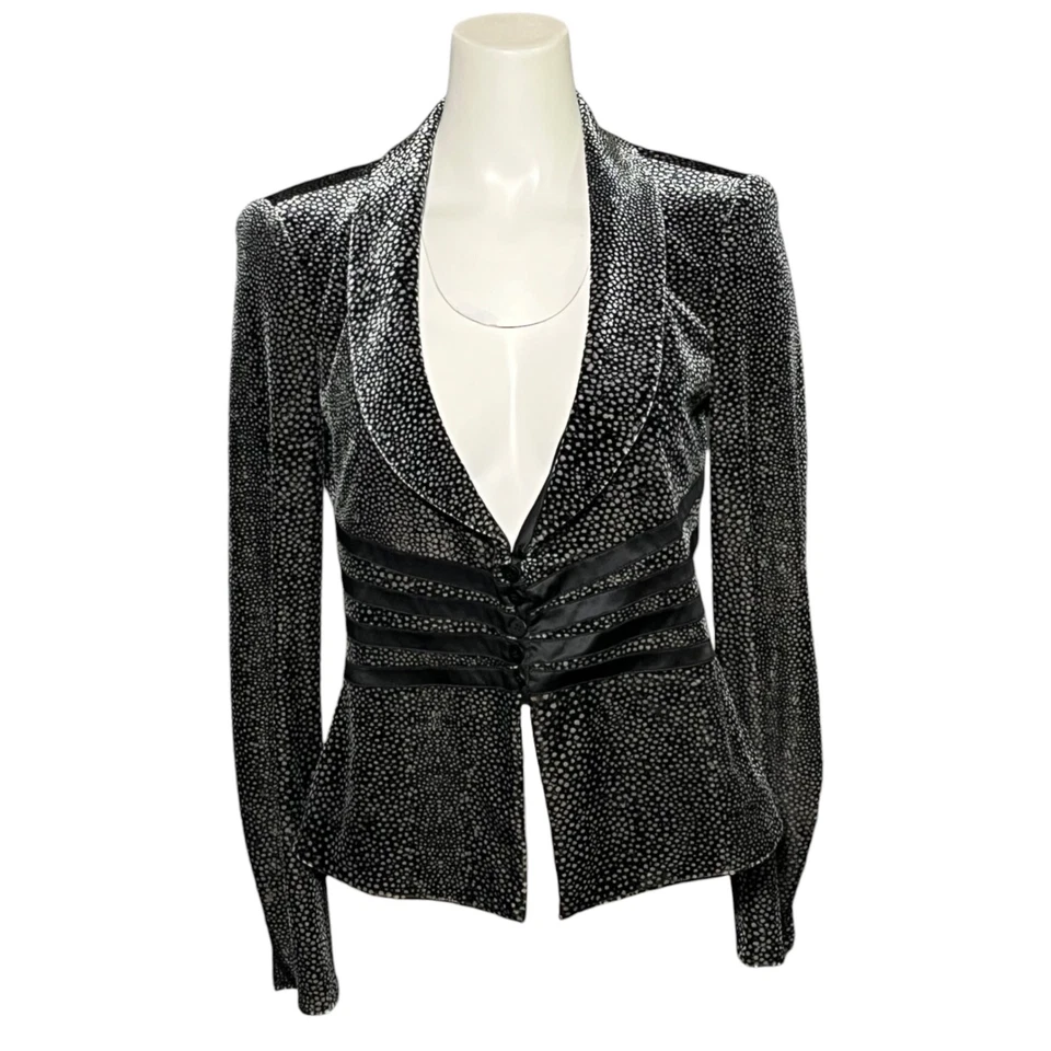 Armani Collezioni Jacket Women's 6 Black Silver Micro Dot Velvet Velour Blazer - Image 2 of 4