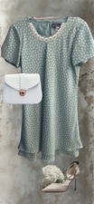 Lady Hampton Mint Green Polka Dot dress size 14W Lined