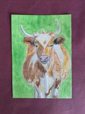 aceo original art card 2.5 x 3.5 Cow by Boxcar Annie