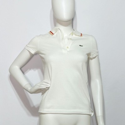 LACOSTE Slim Fit Colored Trim Detail Polo Shirt Women's Size 32 White