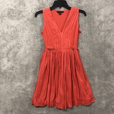 BANANA REPUBLIC Womens Silk Blend Dress PS Sleeveless V Neck Pleated Red Orange