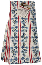 KITCHENAID KITCHEN TOWELS 2 RED BLUE FLOWERS STRIPES 16 X 28 100 COTTON NIP