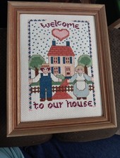 Vintage Cross Stitch, Welcome to Our Home Farmer And Wife Wooden Frame 10 X 7