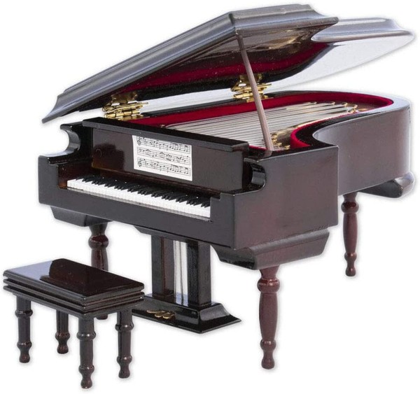 PIANO DE COLA MINIATURA EN MADERA COLECCION CON CAJA DE MUSICA Y ESTUCHE 1129