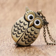 Mini Owl Design Quartz Pocket Watch White Dial with Necklace Chain Boy Girl Gift