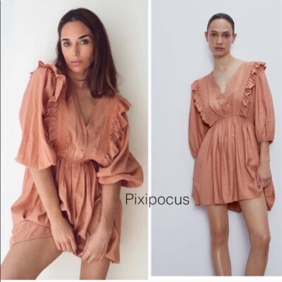 ZARA NWT EMBROIDERED LACE MINI DRESS MARSALA PINK SIZE M MEDIUM | eBay