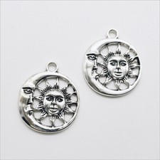 Lot 30pcs Moon Sun Face Antique Silver Charms Pendants jewelry making 28 24mm