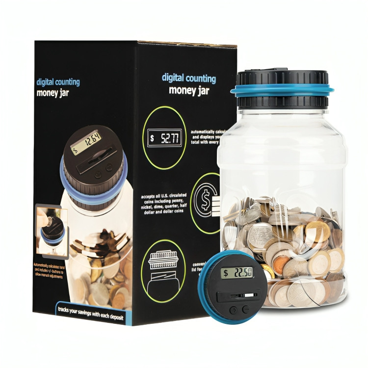 Digital Coin Counting Piggy Bank 1.8 L Vcertcpl LCD US Coins Jar – Auto‑Counter