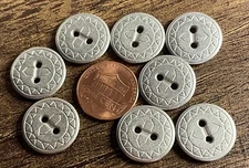 Lot of 8 New Brushed Silver Tone Metal 2-hole Sew-thru Buttons 11/16" 17mm 16061