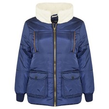 Girls Boys Parka Jacket Kids Zipped Padded School Jackets Outwear Coat 5-12 Year