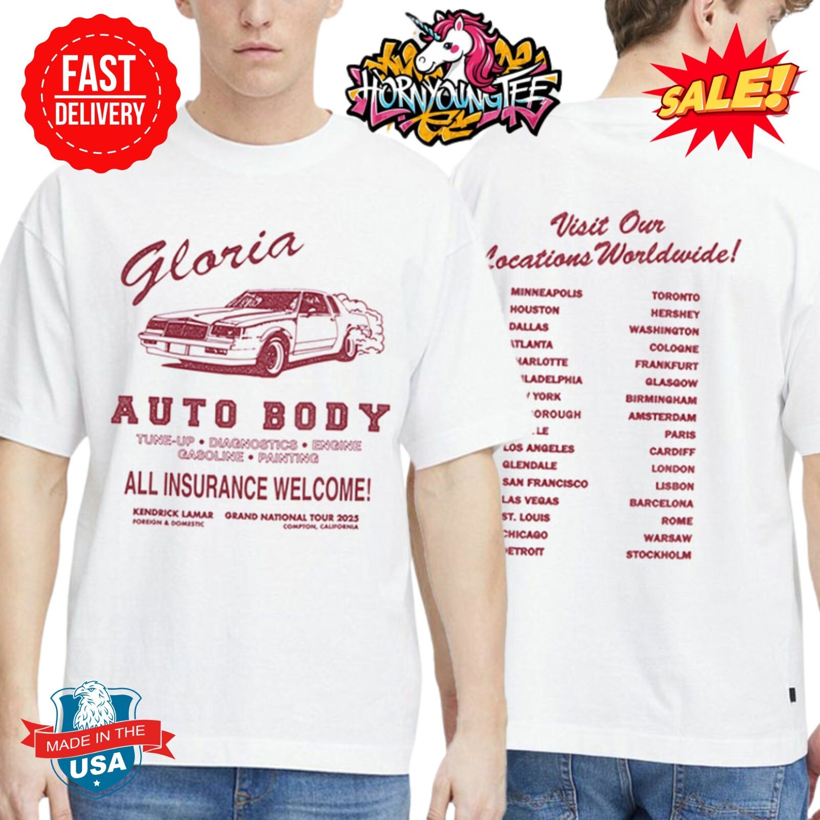 Kendrick Lamar 2025 Tour Gloria Auto Body Grand National World T-Shirt
