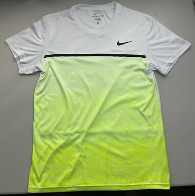 Nike Challenger Printed Crew Tennis Shirt Medium Nadal Federer Volt Green Black