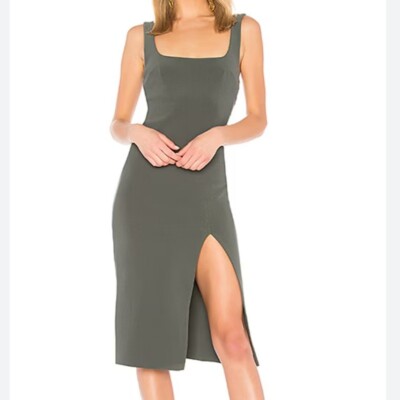 Bec + Bridge US6 C'est Cool Khaki Green Crepe Poly Stretchy Bodycon Tank Dress