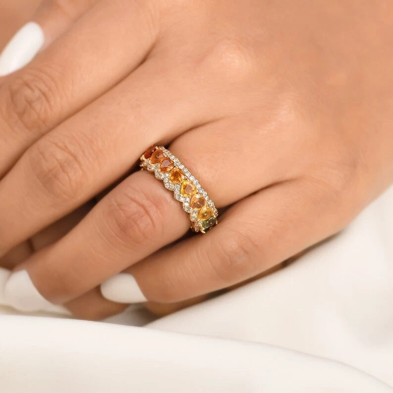 Anillo de plata 925 arco iris banda de eternidad, arco iris zafiro amatista, anillo orgullo gay Foto 3 de 4