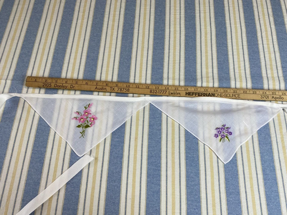Pañuelo vintage guirnalda de banderines pañuelo banner hecho a mano flores rosa púrpura Foto 2 de 4