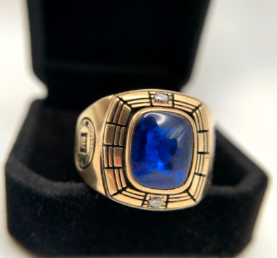 10K Gold GM Prof Srvs Guild Ring w Blue Stn/2 Diamnd 20g Sz12.25