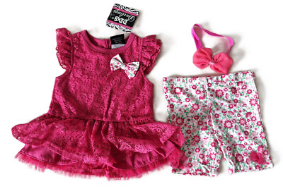 Baby Mädchen Kleid mit Hose und Stirnband  Jersey + Spitze Gr 80/86 NEU