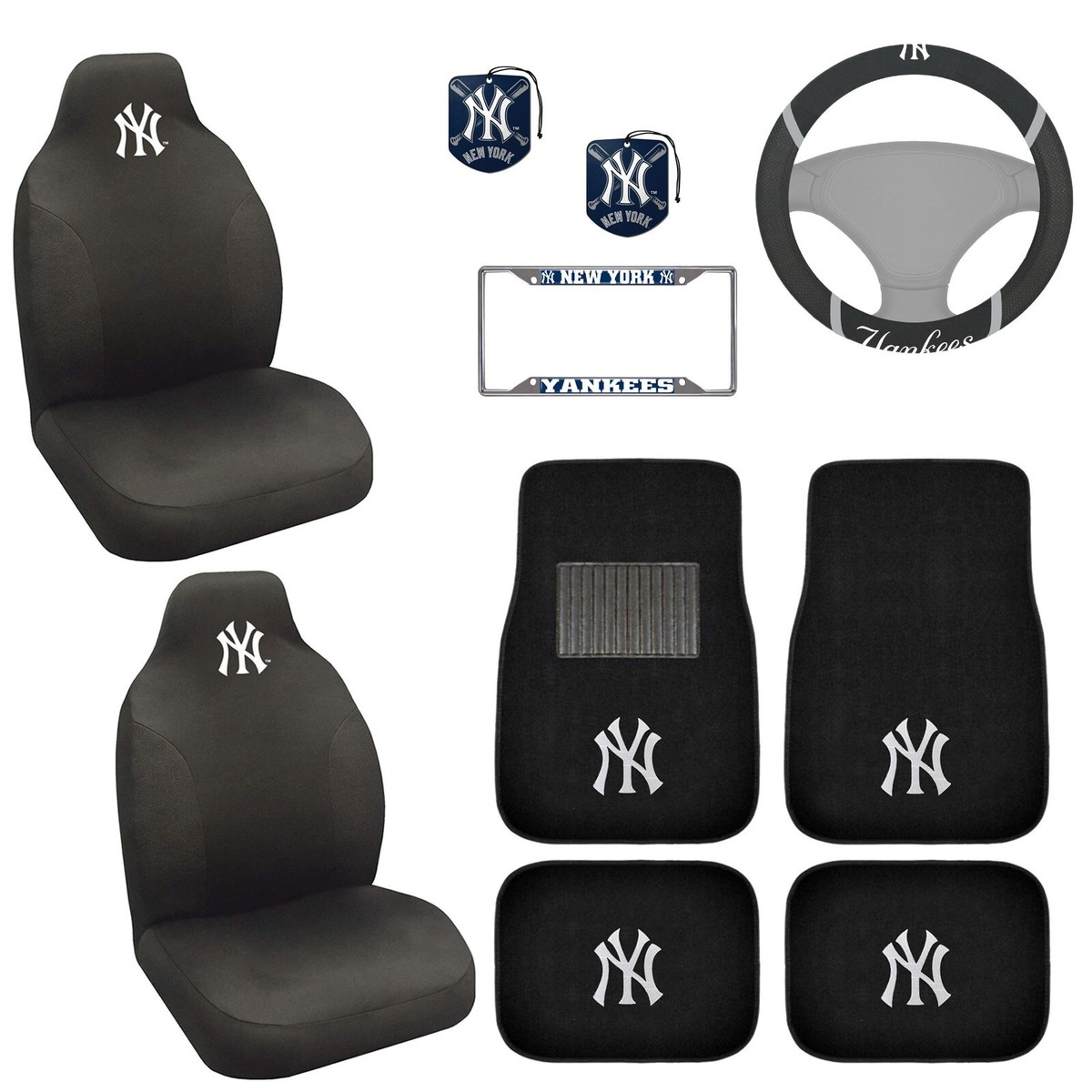 10PC NEW YORK YANKEES Seat Cover Wheel Cover Floor Mat License