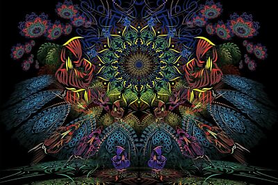 Roninkier Tapisserie champignon UV, tissu mural noir et lumineux, tenture murale psychédélique