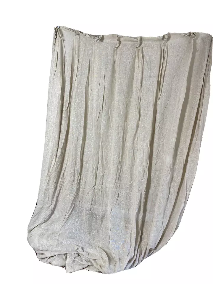 1 Handmade Vintage Curtain Pinch Pleat Drape Panel 88 Long Sheer Linen Beige - Image 4 of 4