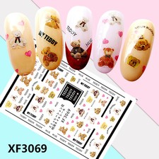 Nail Art 3D Decal Stickers cute bear hug heart XF3069