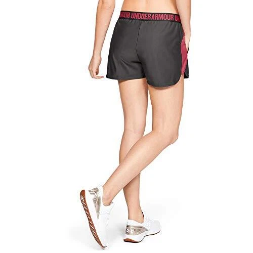 Pantalones cortos Under Armour Play Up 2.0 para mujer, gris azabache/rosa impulso, talla M Foto 3 de 4