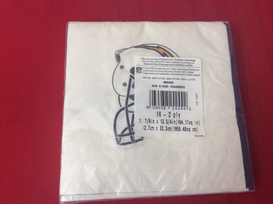 NWT.  16 Count San Diego Chargers Lunch Napkins. Creative Converting 669526. (S3 - Image 4 of 4