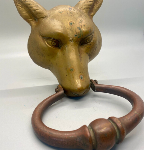 Vintage Solid Brass Fox Wolf Head Door Knocker - Picture 2 of 6