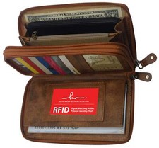 RFID Blocking Premium Leather Checkbook Secretary Accordion Wallet 2 Zipper Clut