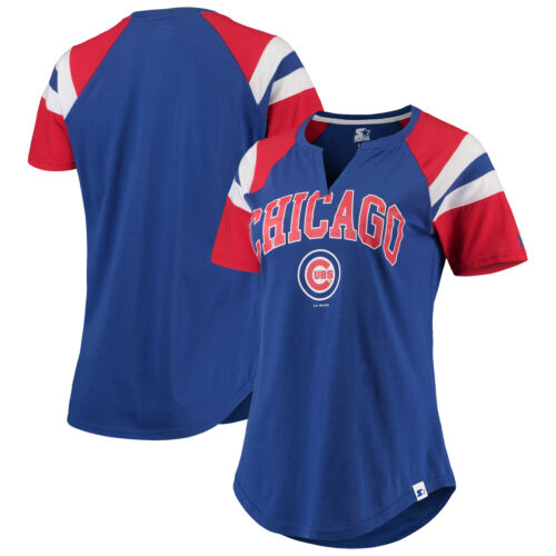 Women's Starter Royal/Red Chicago Cubs Game On Notch Neck Raglan T-Shirt - Picture 1 of 3