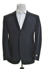 DKNY Mens Classic Fit Navy Blue Tonal Stripe 2 Button 100 Wool Sportcoat 42S