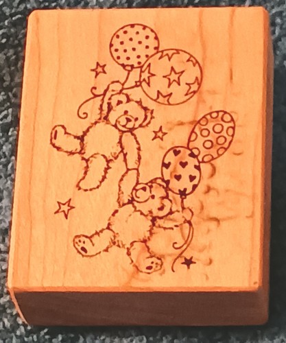 Teddy Bears with Balloons PSX D-1973 Wood Mounted Rubber Stamp 1999 MADE IN USA - Picture 9 of 10