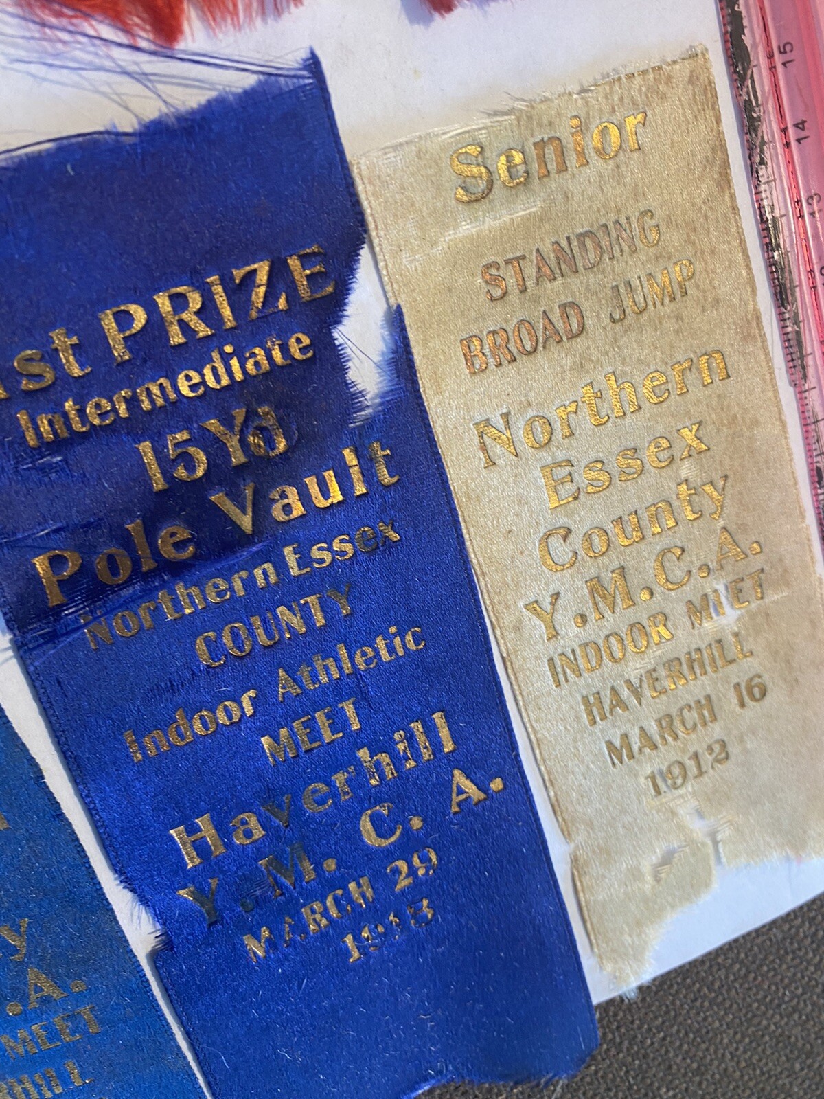 LOT OF 6 RIBBONS PINBACKS 1908 - 1913 ESSEX COUNTY YMCA HAVERHILL MASSACHUSETTS