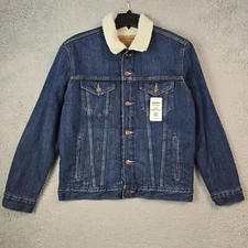 Levis Sherpa Trucker Jacket Mens Small S Blue Denim Jean Outdoor Dark Wash NWT