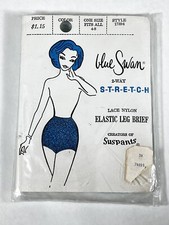 NIP Rare Vintage 1950s Aqua Blue Swan Stretch Lace Panties Size 4 to 8