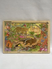 Vintage 1997 Small World Toys Rainforest Wooden Puzzle #2806 17 Pieces