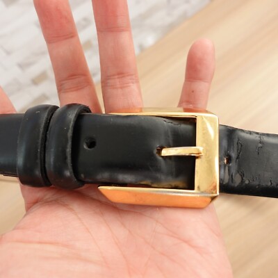 Ritz Elegant Black Leather Belt with Gold Buckle pre owned Exellent cond 27.5 The Ritz Belt Womens Small Black Italian Boxy Leather Basic  main image 3