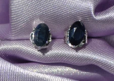 NICE 5mm X 3mm  OVAL NATURAL BLUE SAPPHIRE STUDS  IN STERLING SILVER
