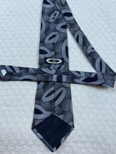 Vintage Adolfo Couture Geometric Silk Tie Silver  Black 56"L 3.5"W