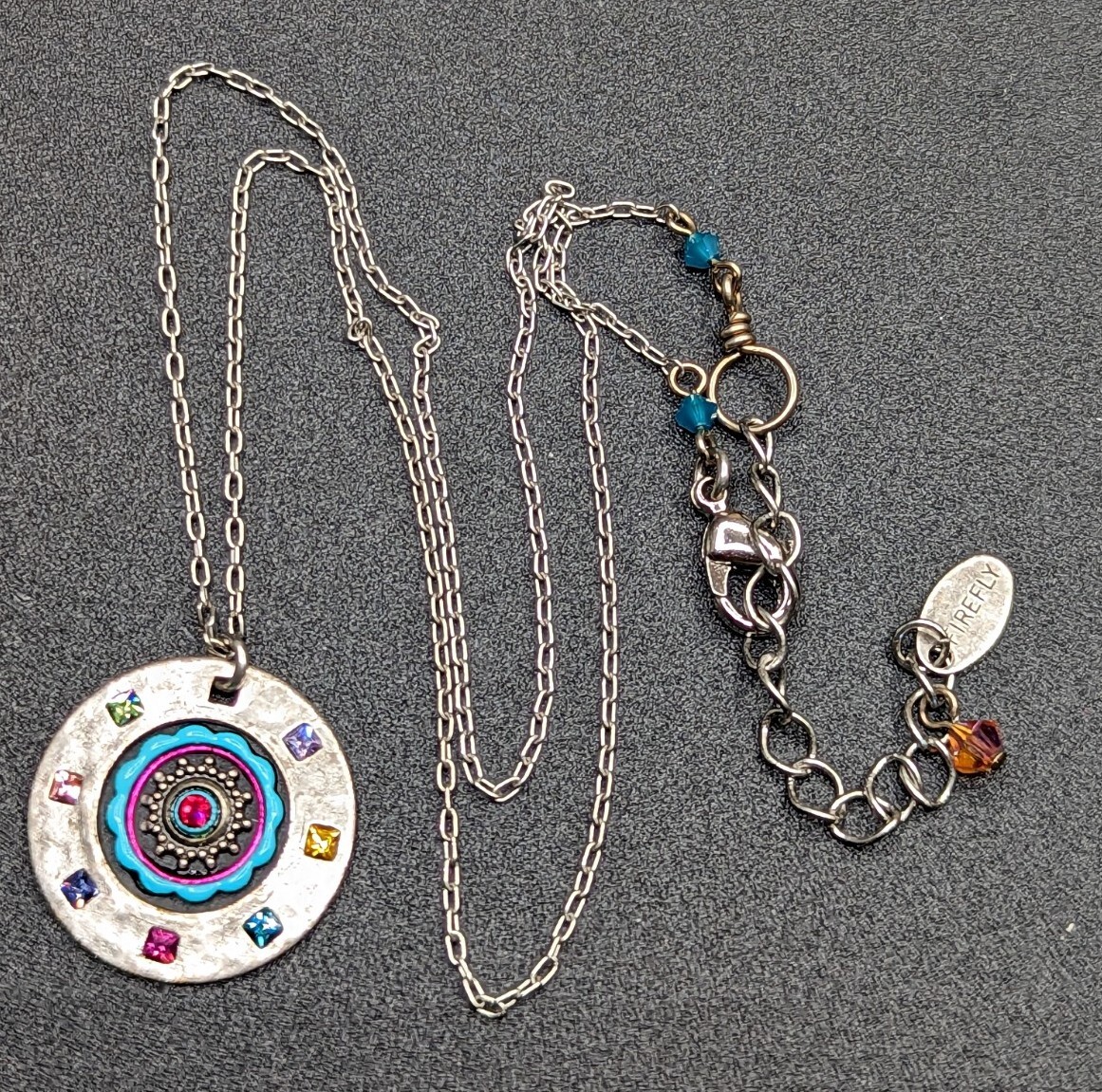 Signed Firefly Designer Hammered Silver Tone Disc… - image 2