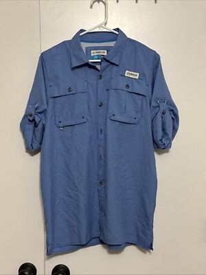 Magellan XL Camping Fishing Shirt Blue Button Up L/S Rolled Sleeve Vented Back