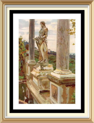 Original alte Lithographie SÄNGER SARGENT Kunstdruck STATUE DES VERTUMNUS BEI FRASCATI