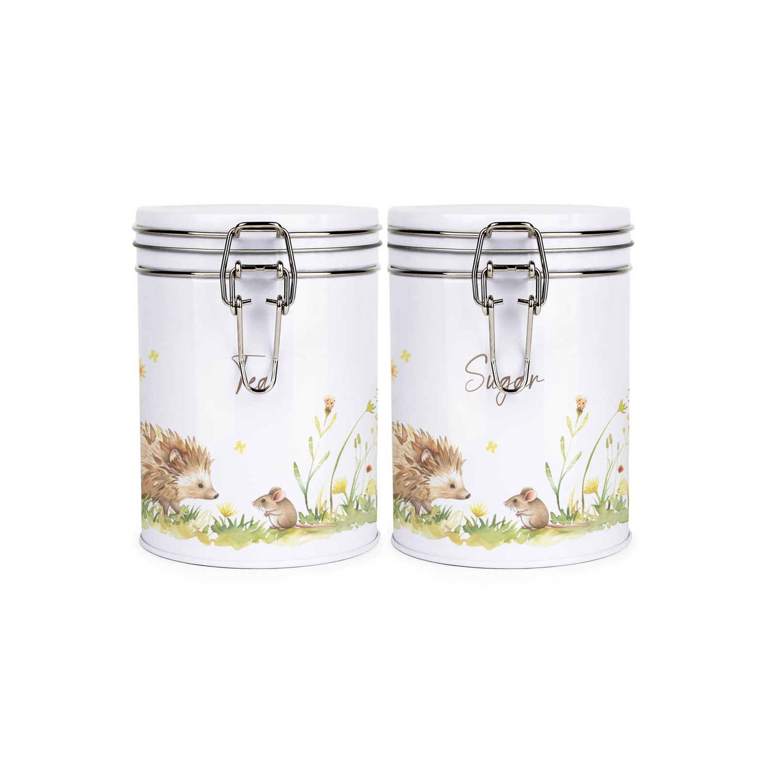 Hedgehog & Mouse Tea & Sugar Canister Set - Metal Kitchen Storage Gifts