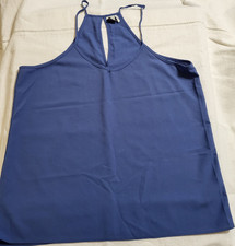 Paper Crane Blue Solid Strappy Camisole Tank Top Polyester Women's Size L