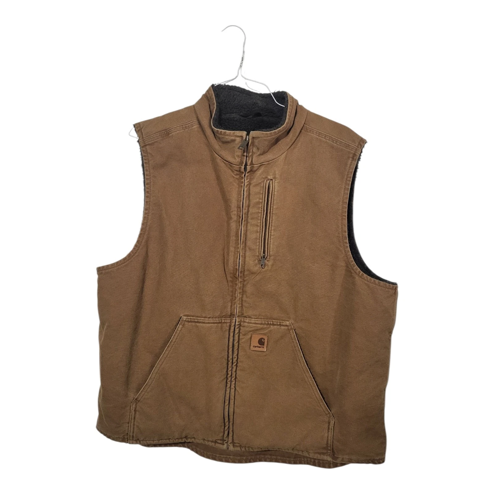 Carhartt V33-211 Sandstone Sherpa-Lined Mock-Neck Vest Full Zip Brown Men's XL